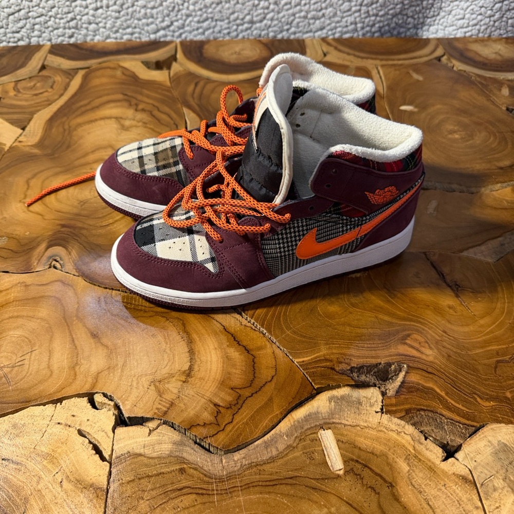Jordan Kids' Sneakers in Maroon and Orange Plaid